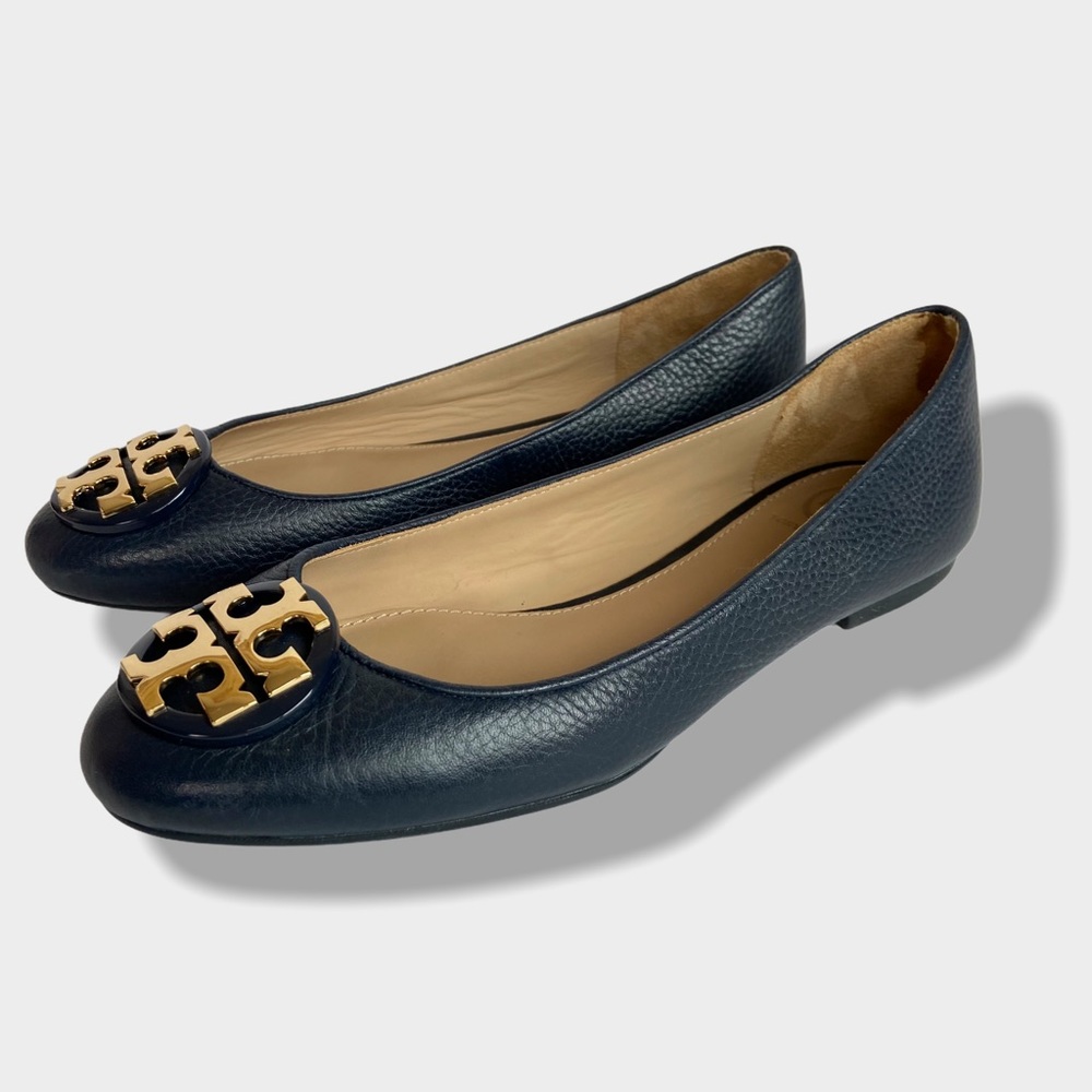 Tory Burch Claire Navy Blue Leather Ballet Flat